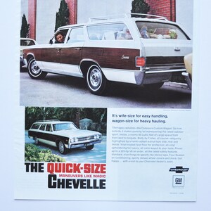 Grote autoadvertentie 1967 Chevrolet Chevelle Concours Wagon (GM General Motors Company klassieke oude fotoadvertentie onderdelen print dealer custom)