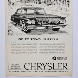Grote autoadvertentie 1963 Chrysler (autobedrijf klassieke oude fotoadvertentie onderdelen gedrukte brochure dealer auto Windsor Saratoga New Yorker)
