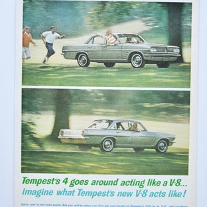Grande pubblicità per auto Pontiac Tempest del 1962 (GM General Motors Company, pubblicità fotografica classica d'epoca, parti, brochure stampate, concessionario, concessionaria auto)