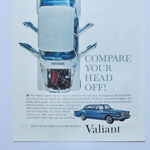 Grote autoadvertentie 1960 Chrysler Valiant (autobedrijf klassieke oude fotoadvertentiebrochure dealer dealer klassieke Amerikaanse auto)