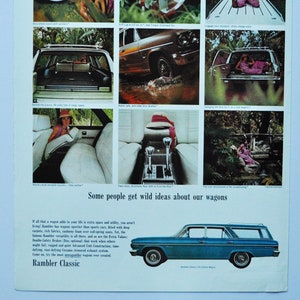 Grande pubblicità per auto 1965 Rambler Classic 770 Station Wagon (American Motors Classic vecchia foto pubblicità stampa poster brochure Marlin Rebel)