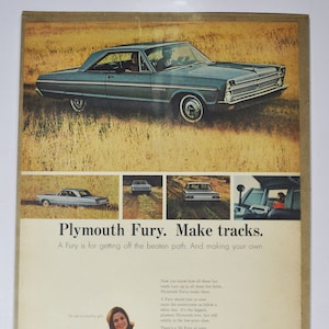 Grote autoadvertentie 1965 Plymouth Fury (motorbedrijf chrysler oude klassieke fotoadvertentie onderdelen print brochure dealer dealer auto VS VS)