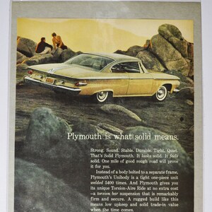 Pubblicità di auto di grandi dimensioni Plymouth (azienda automobilistica Chrysler, vecchia pubblicità fotografica classica, parti, brochure stampate, concessionario, garage per auto USA, sport)