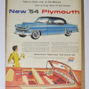 Grote autoadvertentie 1954 Plymouth (motorbedrijf chrysler oude klassieke fotoadvertentie onderdelen print brochure dealer dealer garage VS VS)