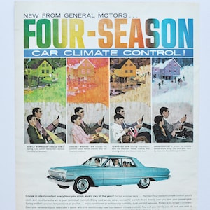 Grande pubblicità per auto 1963 General Motors Harrison Air Conditioning (pubblicità fotografica classica di una vecchia azienda automobilistica, parti, brochure stampata GM americana)