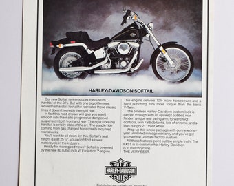 Motorcykelannons 1990-talet Harley-Davidson Softail (motorcykelföretag klassisk gammal foto originalannons tryckt återförsäljare reservdelar motorcykel)