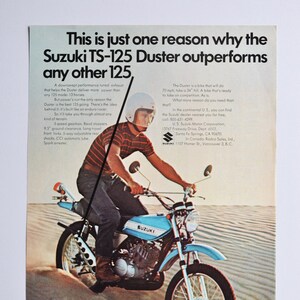 Motorrad Werbung 1980er Jahre Suzuki TS-125 (Motorrad Werbung Klassiker altes Foto original Werbeteile Print-Broschüre Händler Motorrad US)