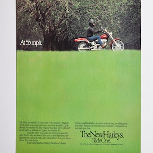Motorrad-Werbung Harley-Davidson 1984 (Biker-Firma Klassiker altes Foto original Werbung Motorradcyclecycle Milwaukee Wisconsin)