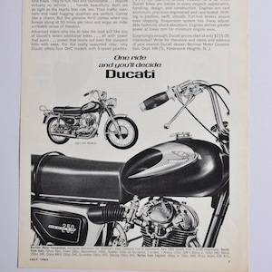 Annonce moto 1965 Ducati 160cc OHC Monza Jr et 250 (moto classique vieille photo publicité originale moto cycle italie)
