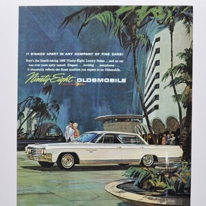 Grote autoadvertentie 1963 Oldsmobile 98 Ninety-Eight (GM General Motors Company klassieke oude fotoadvertentie onderdelen gedrukte brochure dealer oud)