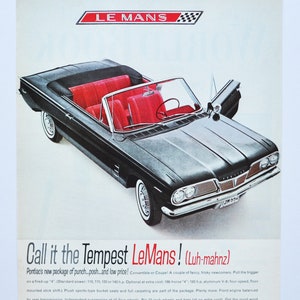 Grote autoadvertentie 1961 Pontiac Tempest LeMans (GM General Motors Company klassieke oude fotoadvertentie onderdelen gedrukte brochure Custom Le Mans)