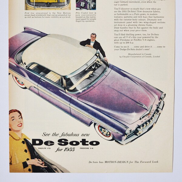 Large Car Ad 1955 DeSoto (motor company classic old photo advertisement print brochure retro dealer dealership automobile classic de soto)
