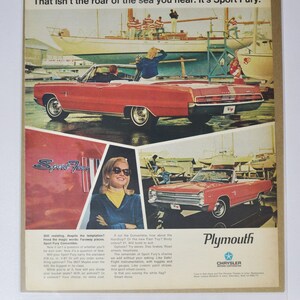 Grote autoadvertentie 1967 Plymouth Sport Fury (motorbedrijf chrysler oude klassieke fotoadvertentie onderdelen gedrukte brochure dealer VS Amerikaanse autosport)