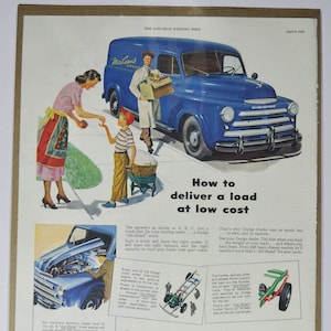 Grande pubblicità per auto 1949 Dodge Truck (azienda automobilistica classica vecchia foto pubblicità parti stampa brochure concessionario concessionaria chrysler usa us box van)