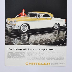 Pubblicità di un'auto di grandi dimensioni del 1955 Chrysler New Yorker Deluxe St. Regis (pubblicità di foto d'epoca di una società di motori, brochure di stampa di ricambi, concessionario di auto hp)