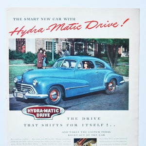 Grande pubblicità per auto 1946 Oldsmobile Hydra-Matic Drive (stampa fotografica classica della vecchia pubblicità della GM General Motors Company Olds Super 88 Rocket 98)
