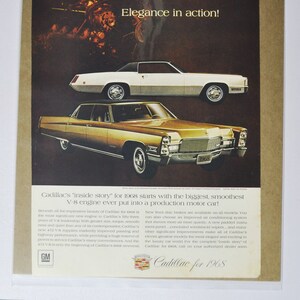 Grote autoadvertentie 1968 Cadillac Fleetwood Eldorado / Brougham (autobedrijf klassieke oude fotoadvertentie onderdelen brochure gedrukt GM-motor VS)