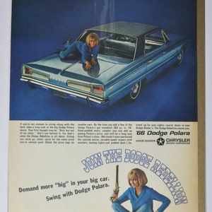 Grote autoadvertentie 1966 Dodge Polara (motorbedrijf klassieke oude fotoadvertentie onderdelen gedrukte brochure dealer dealer chrysler auto vs us)