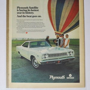 Grote autoadvertentie Plymouth Satellite (autobedrijf chrysler oude klassieke fotoadvertentie onderdelen gedrukte brochure dealer dealer autogarage)