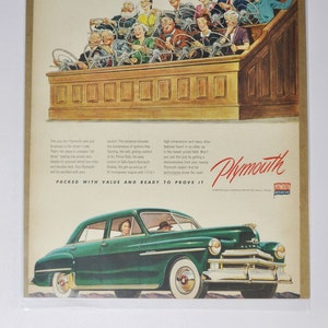 Grote autoadvertentie Plymouth (autobedrijf chrysler oude klassieke fotoadvertentie onderdelen gedrukte brochure dealer dealergarage VS VS)