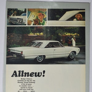 Grote autoadvertentie 1965 Dodge Polara (autobedrijf klassieke oude fotoadvertentie onderdelen gedrukte brochure dealer dealer chrysler auto vs us)