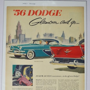 Grote autoadvertentie 1956 Dodge Mayfair V-8 hardtop (autobedrijf klassieke oude fotoadvertentie onderdelen brochure afdrukken dealer chrysler auto vs us)