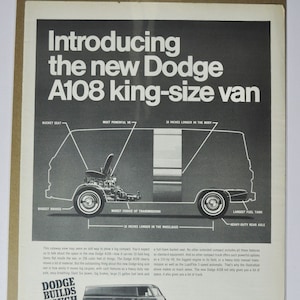 Grote autoadvertentie Dodge A108 King Size Van (autobedrijf klassieke oude foto-advertentie onderdelen gedrukte brochure dealer dealer chrysler-vrachtwagen)
