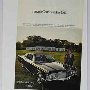 Auto Anzeige 1969 Lincoln Continental (ford motor company mercury classic old vintage Foto Werbung Teile Print Broschüre Händler Luxus USA)