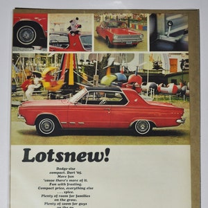 Grote autoadvertentie 1965 Dodge Dart (motorbedrijf klassieke oude fotoadvertentie onderdelen gedrukte brochure dealer dealer amerika chrysler auto us)