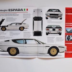 Spec Sheet Lamborghini Espada (1968-1978) (Auto Foto stat Info Broschüre Teile anzeigen alter Vintage Klassiker Europa Sports auto italy 400GTE)