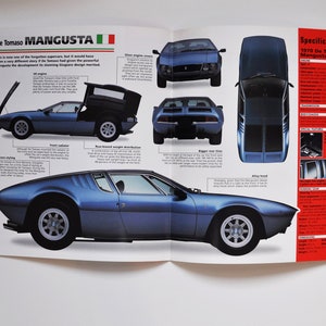 Fiche technique De Tomaso Mangusta (1967-1971) (photo de voiture stat info brochure spécifications pièces ad old vintage classic retro sports auto modena italien)