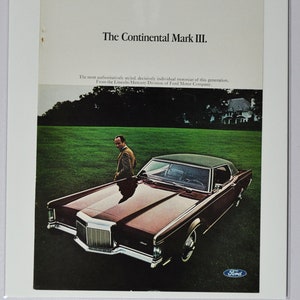 Annonce pour voiture Lincoln Continental Mark III 3 (ford motor company Mercury classic old vintage photo publicité pieces impression brochure dealer USA)