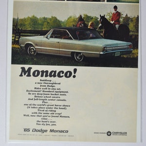 Grande pubblicità per auto 1965 Dodge Monaco (azienda automobilistica classica vecchia foto pubblicità parti brochure stampa concessionaria concessionario chrysler auto deluxe)