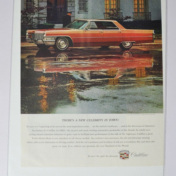 Large Car Ad 1965 Cadillac (société automobile classique ancienne photo publicité pièces brochure imprimée GM General Motors concessionnaire concessionnaire luxe)