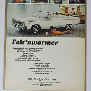 Grote autoadvertentie 1965 Dodge Coronet 500 (autobedrijf klassieke oude fotoadvertentie onderdelen gedrukte brochure dealer dealer chrysler auto us)