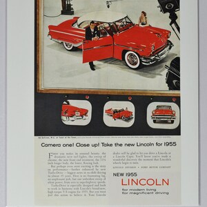 Auto Anzeige 1955 Lincoln (ford motor company mercury classic old vintage Foto Werbung Teile Print Broschüre Händler Luxus USA V-8 Motor)