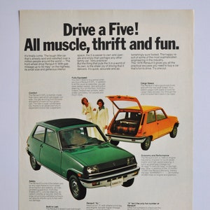 Annonce pour une voiture Renault 5 1976 (classique ancienne photo de l'entreprise automobile pièces détachées brochure imprimée concessionnaire france français huit compacte économique)