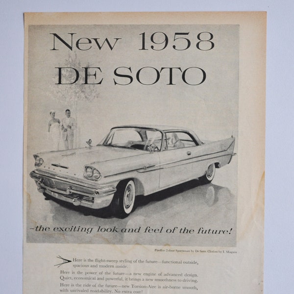 Car Ad 1958 DeSoto Fireflite 2-Door Sportsman (motor company classic old photo advertisement brochure retro automobile classic de soto)