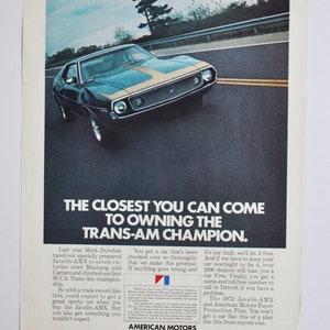 Auto-Werbung 1972 AMC Javelin AMX Mark Donohue (Motor Company Classic altes Foto Werbung Print-Prospekt Poster Sport american Motors)