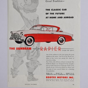 Car Ad 1960 Sunbeam Rapier (Luxus-Automobil-Klassiker altes Foto-Werbebroschüre-Teilehändler Autohaus 50er Jahre 50er Jahre)