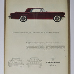 Grande pubblicità per auto Lincoln Continental Mark II 2 (Ford Motor Company Mercury Classic, vecchia foto pubblicitaria, parti, brochure stampata, concessionario auto USA)