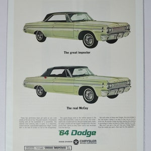 Grande pubblicità per auto 1964 Dodge Polara 500 Convertible (pubblicità fotografica classica di una vecchia azienda automobilistica, parti, brochure stampata, concessionario Chrysler Auto USA)