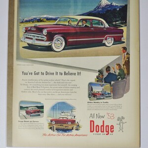 Grote autoadvertentie 1953 Dodge Coronet V-Eight 4-deurs sedan (autobedrijf klassieke oude fotoadvertentie onderdelen brochure afdrukken dealer chrysler us)
