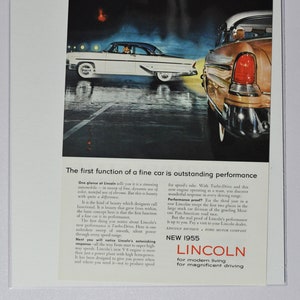 Annonce pour voiture Lincoln 1955 (ford motor company Mercury classic old vintage photo publicité pièces détachées brochure impression concessionnaire luxe USA moteur v-8)