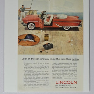 Auto Anzeige 1955 Lincoln (ford motor company mercury classic old vintage Foto Werbung Teile Print Broschüre Händler Luxus USA V-8 Motor)