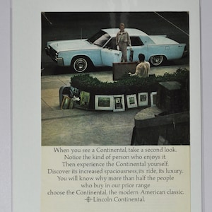 Annonce pour voiture Lincoln Continental (ford motor company Mercury classic old vintage photo publicité pieces impression brochure dealer luxe USA)