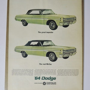 Grote autoadvertentie 1964 Dodge Polara 500 Cabrio (autobedrijf klassieke oude fotoadvertentie onderdelen gedrukte brochure dealer chrysler auto vs)