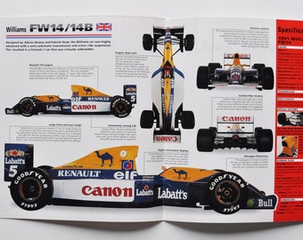 Hoja de especificaciones Williams FW14/14B (1991-1992) (estadísticas de la foto del coche info especificaciones folleto piezas ad carrera deportiva Grand Prix Ingeniería Didcot F1 Fórmula 1)