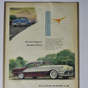 Grote autoadvertentie Oldsmobile 88 Holiday Coupe (GM-bedrijf klassieke oude fotoadvertentie onderdelen gedrukte brochure olds USA Eighty-Eight raket VS)