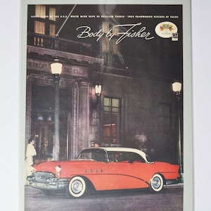 Grote autoadvertentie 1955 Buick Roadmaster Riviera Body By Fisher (general Motors Company GM oude vintage klassieke fotoadvertentie-onderdelen afdrukken)
